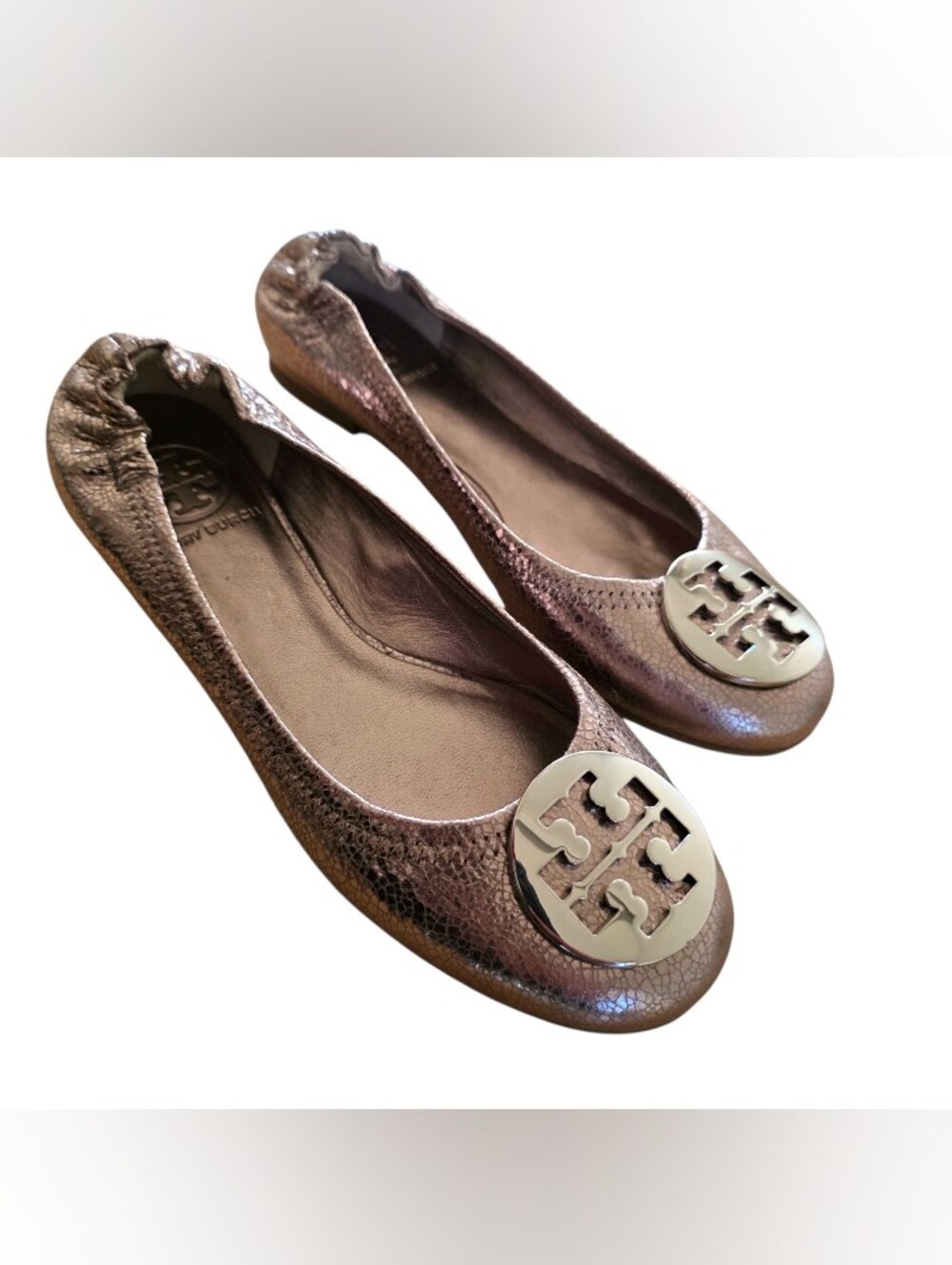 Tory Burch Rose Gold Minnie travel ballet shoes 6.5M